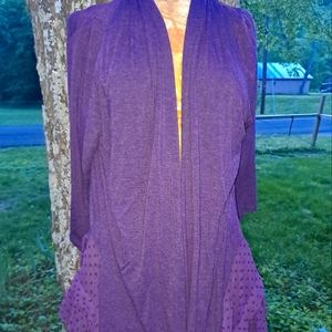 Gorgeous Like New LOGO by Lori Goldstein drape cardigan cover up 1X Eggplant
